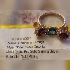 Gold-Plated Gemstone Earrings with Green and Red Cubic Zirconia